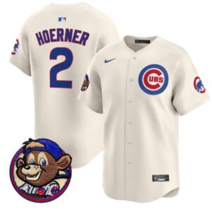 Nico Hoerner Jersey #2 Chicago Cubs Clark Patch Vapor Premier Limited Stitched Cream