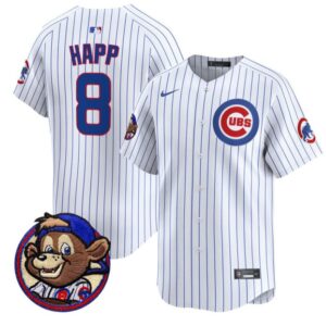 Ian Happ Jersey #8 Chicago Cubs Clark Patch Vapor Premier Limited Stitched Pinstripe