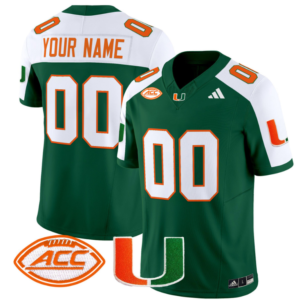 Custom Miami Hurricanes Jersey Name and Number Vapor Football Stitched Green Alternate
