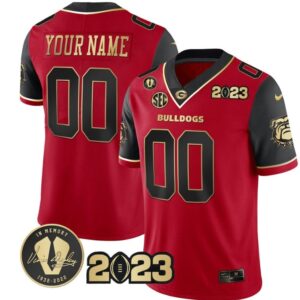Custom Georgia Bulldogs Jersey Name and Number Football 2023 Vince Dooley Patch Gold Color Red All Stitched