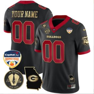 Custom Georgia Bulldogs Jersey Name and Number Orange Bowl Patch Football Black Gold Trim