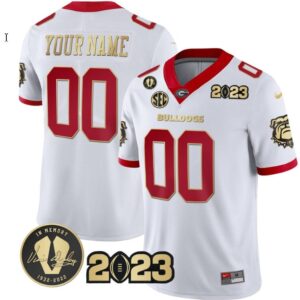 Custom Georgia Bulldogs Jersey Name and Number Football 2023 Vince Dooley Patch White Gold Trim All Stitched