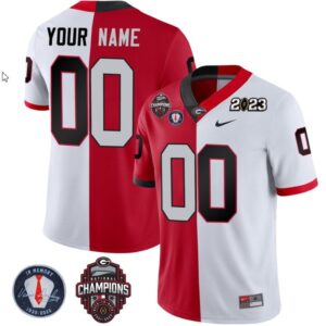 Custom Georgia Bulldogs Jersey Name and Number Football 2023 Back To Back Champions Vince Dooley Patch Split All Stitched