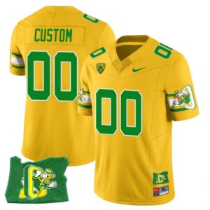Custom Oregon Ducks Jersey Oregon State Patch Name and Number ?Mighty Oregon? Throwback Football Yellow