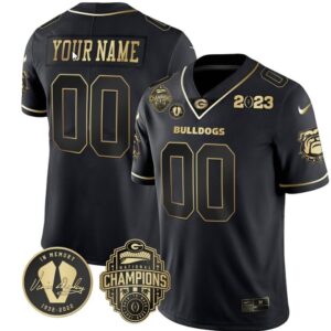 Custom Georgia Bulldogs Jersey Name and Number Football 2023 Back To Back Champions Vince Dooley Patch Black Gold All Stitched