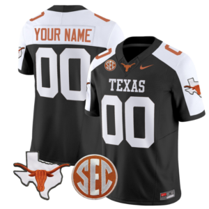 Custom Texas Longhorns Jersey Name and Number State Map and Sec Patch Vapor Limited College Football Stitched Black Alternate