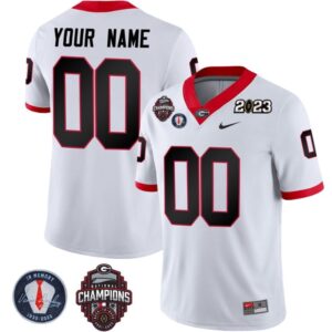 Custom Georgia Bulldogs Jersey Name and Number Football 2023 Back To Back Champions Vince Dooley Patch Regular White All Stitched