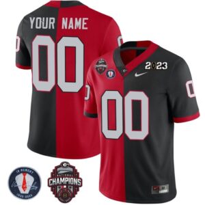 Custom Georgia Bulldogs Jersey Name and Number Football 2023 Back To Back Champions Vince Dooley Patch Split Red Black All Stitched