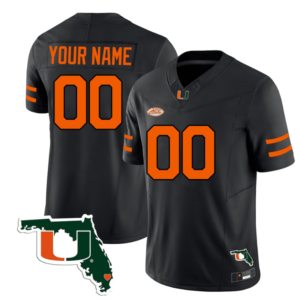 Custom Miami Hurricanes Jersey Name and Number Florida Map College Football Stitched Black