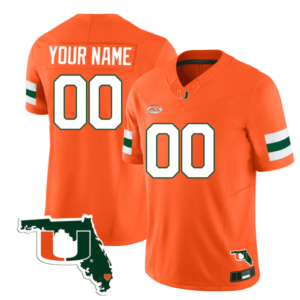 Custom Miami Hurricanes Jersey Name and Number Florida Map College Football Stitched Orange
