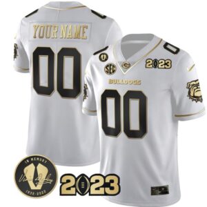 Custom Georgia Bulldogs Jersey Name and Number Football 2023 Vince Dooley Patch White Gold All Stitched