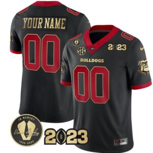 Custom Georgia Bulldogs Jersey Name and Number Football 2023 Vince Dooley Patch Black Gold Trim All Stitched