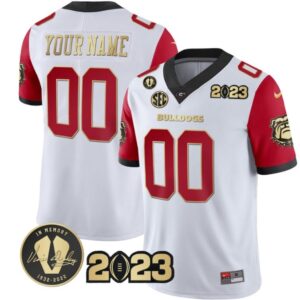 Custom Georgia Bulldogs Jersey Name and Number Football 2023 Vince Dooley Patch Gold Color White All Stitched