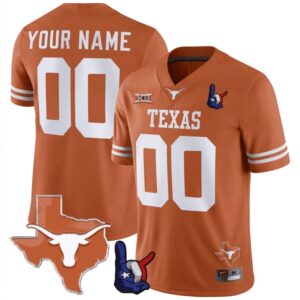 Custom Texas Longhorns Jersey Name and Number Texas State and Throwing Up The H Patch Orange