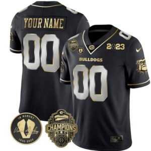 Custom Georgia Bulldogs Jersey Name and Number Football 2023 Back To Back Champions Vince Dooley Patch Black Limited All Stitched