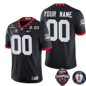 Custom Georgia Bulldogs Jersey Name and Number Football 2023 Back To Back Champions Vince Dooley Patch Regular Black All Stitched