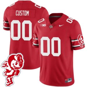 Custom Ohio State Jersey Name and Number Football Stitched Brutus Buckeye Patch Style 1 Scarlet