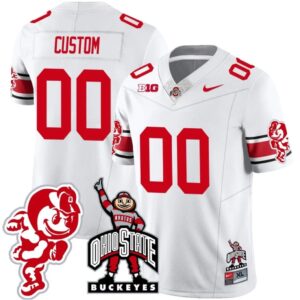 Custom Ohio State Jersey Name and Number Football Stitched Brutus Buckeye Patch Style 2 White