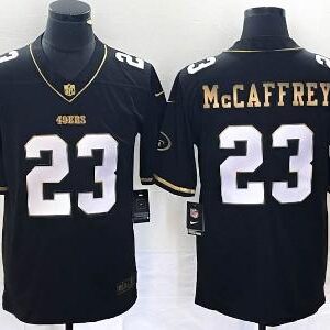 49ers 23 Christian McCaffrey Black Gold Stitched Men Jersey
