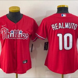 Women's Or Youth JT Realmuto #10 Philadelphia Phillies Home Jersey - Red Christmas Gift