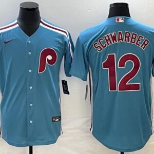 Men's Or Youth Kyle Schwarber #12 Philadelphia Phillies Home Cooperstown Collection Jersey Light Blue