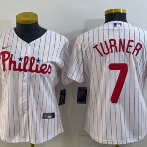 Women's Or Youth Trea Turner #7 Philadelphia Phillies Home Jersey - White Christmas Gift