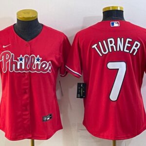 Women's Or Youth Trea Turner #7 Philadelphia Phillies Home Jersey - Red Christmas Gift