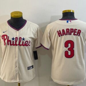 Women's Or Youth Bryce Harper #3 Philadelphia Phillies Home Jersey - Cream Christmas Gift