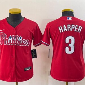 Women's Or Youth Bryce Harper #3 Philadelphia Phillies Home Jersey - Red Christmas Gift