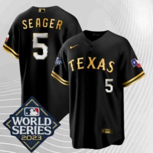 Men's Or Youth Corey Seager #5 Texas Rangers 2023 World Series Home Jersey Black Gold Christmas Gift