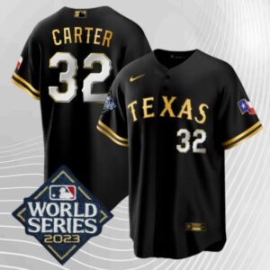 Men's Or Youth Evan Carter #32 Texas Rangers 2023 World Series Home Jersey Black Gold Christmas Gift