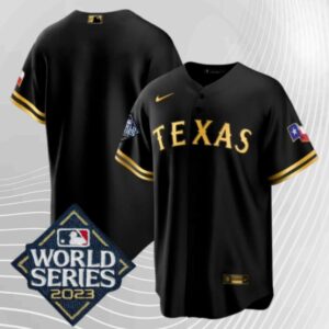Men's Or Youth Texas Rangers 2023 World Series Home Jersey Black Gold Christmas Gift