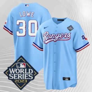 Men's Or Youth Nathaniel Lowe #30 Texas Rangers 2023 World Series Home Jersey Light Blue Christmas Gift
