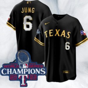 Men's Or Youth Josh Jung #6 Texas Rangers 2023 World Series Champions Jersey Black Gold Christmas Gift