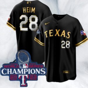 Men's Or Youth Jonah Heim #28 Texas Rangers 2023 World Series Champions Jersey Black Gold Christmas Gift