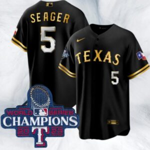 Men's Or Youth Corey Seager #5 Texas Rangers 2023 World Series Champions Jersey Black Gold Christmas Gift