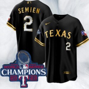 Men's Or Youth Marcus Semien #2 Texas Rangers 2023 World Series Champions Jersey Black Gold Christmas Gift