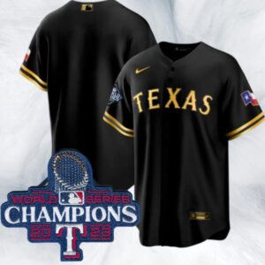Men's Or Youth Texas Rangers 2023 World Series Champions Jersey Black Gold Christmas Gift