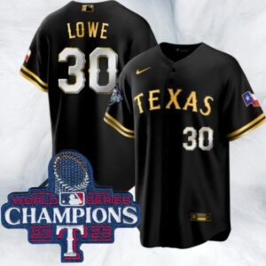 Men's Or Youth Nathaniel Lowe #30 Texas Rangers 2023 World Series Champions Jersey Black Gold Gift