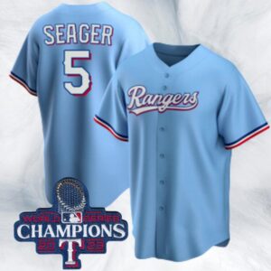 Men's Or Youth Corey Seager #5 Texas Rangers 2023 World Series Champions Jersey Light Blue Christmas Gift