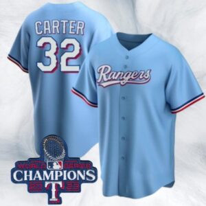 Men's Or Youth Evan Carter #32 Texas Rangers 2023 World Series Champions Jersey Light Blue Christmas Gift
