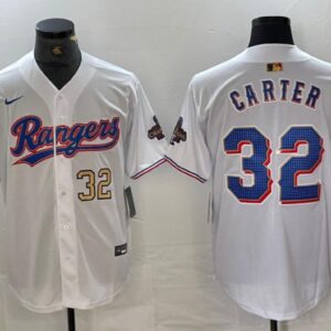 Men's Evan Carter #32 Texas Rangers Chamionps Home Jersey White Christmas Gift