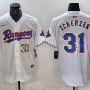 Men's Max Scherzer #31 Texas Rangers Chamionps Home Jersey White Christmas Gift