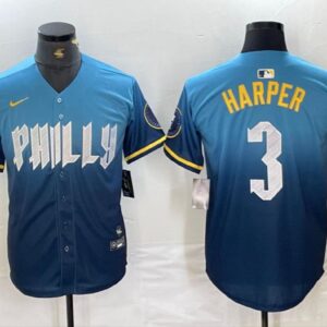 Men's Or Youth Bryce Harper #3 Philadelphia Phillies 2024 City Connect Limited Player Jersey Blue