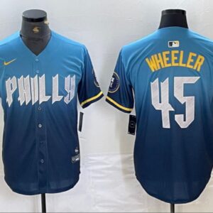 Men's Zack Wheeler #45 Philadelphia Phillies 2024 City Connect Limited Player Jersey Blue