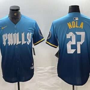 Men's Aaron Nola #27 Philadelphia Phillies 2024 City Connect Limited Player Jersey Blue
