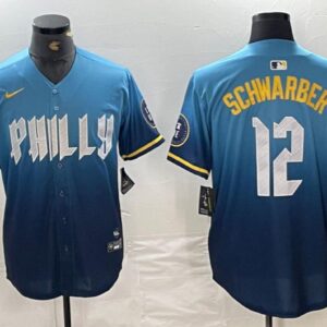 Men's Kyle Schwarber #12 Philadelphia Phillies 2024 City Connect Limited Player Jersey Blue