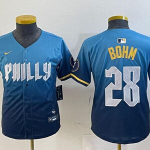 Youth Alec Bohm #28 Philadelphia Phillies 2024 City Connect Limited Jersey Blue
