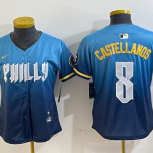 Women's Nick Castellanos #8 Philadelphia Phillies 2024 City Connect Limited Player Jersey Blue