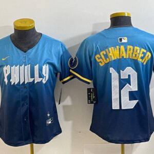 Women's Kyle Schwarber #12 Philadelphia Phillies 2024 City Connect Limited Player Jersey Blue